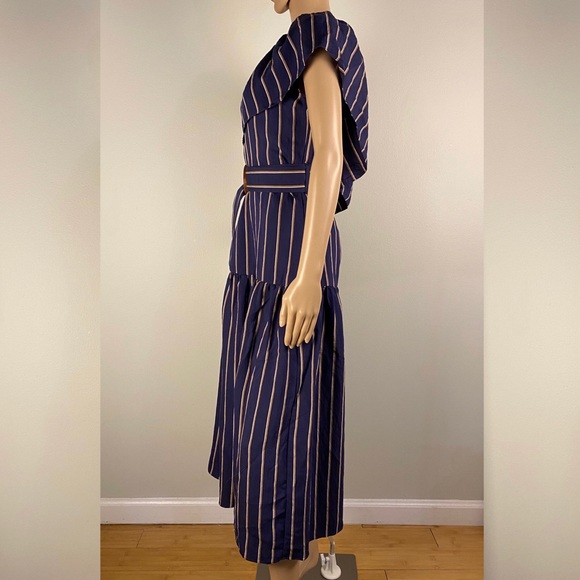 NEW TOPSHOP STRIPED ONE SHOULDER MIDI DRESS - Picture 5 of 9